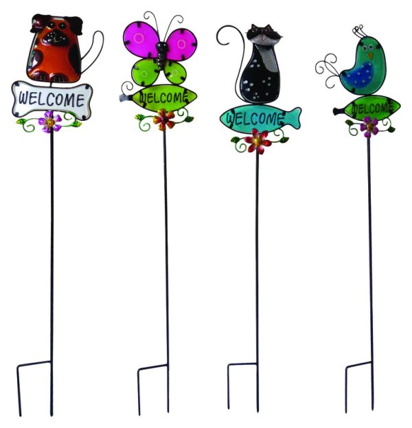 Meadow Creek Assorted Glass/Iron 32.28 in. H Welcome Outdoor Garden Stake