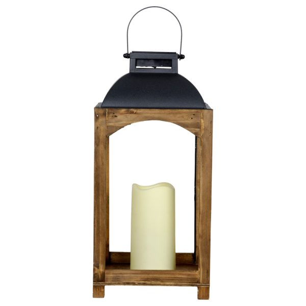 Exhart 16 in. Metal/Wood Solar Lantern with Candle Multicolored