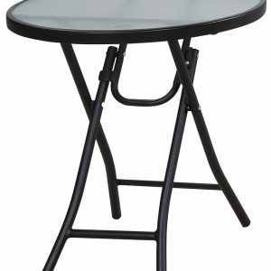 Living Accents Black Round Glass Folding Table