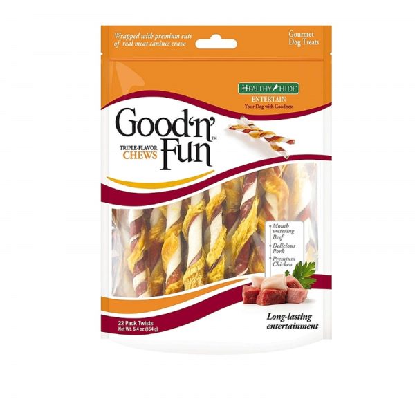 Good 'n' Fun All Size Dogs All Ages Rawhide Twists Chicken, Beef & Pork 22 pk