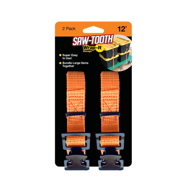 Wrap-It Storage Saw-Tooth 1 in. W X 12 ft. L Orange Lashing Strap 180 lb 2 pk