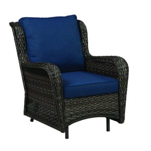 Living Accents Avondale Brown Wicker Frame Deep Seating Bench Glider Navy Blue
