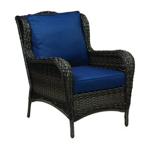 Living Accents Avondale Brown Steel Frame Deep Seating Chair Navy Blue