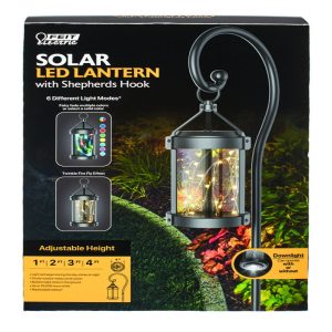 Feit Electric 12 in. Metal Round Coach Lantern Solar Garden Stake Black