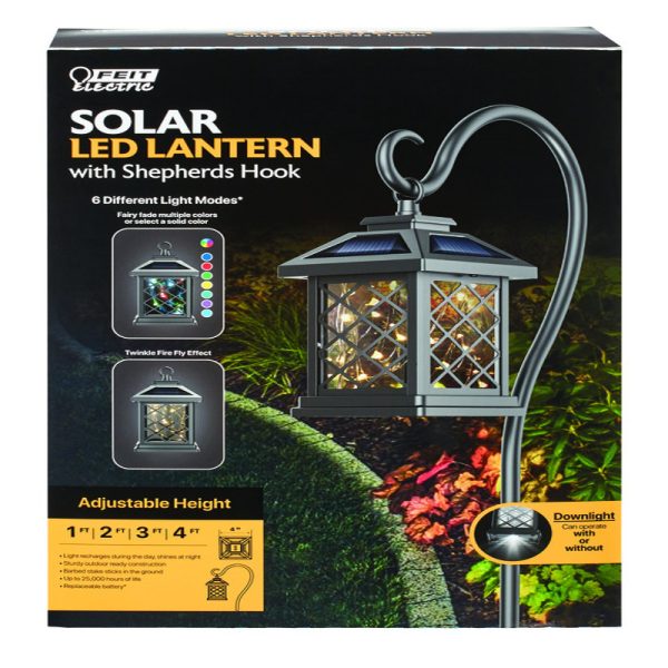 Feit Electric 12 in. Metal Square Coach Lantern Solar Lantern Black