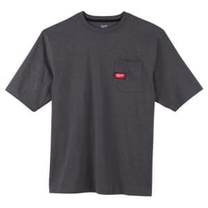 Milwaukee L Short Sleeve Men's Round Neck Gray Heavy Duty Pocket Tee Shirt