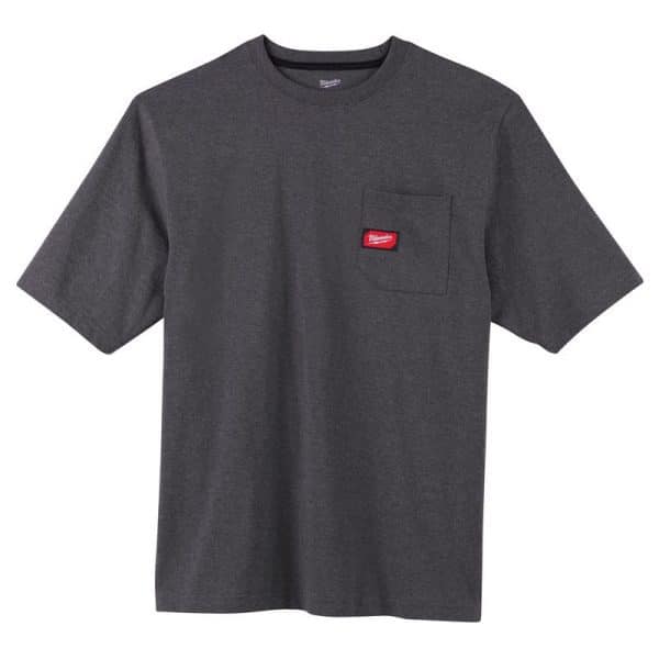 Milwaukee L Short Sleeve Men's Round Neck Gray Heavy Duty Pocket Tee Shirt