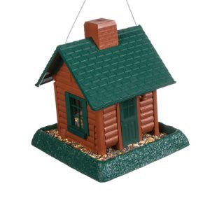 North States Log Cabin Wild Bird 1 lb Plastic Hopper Bird Feeder 4 ports