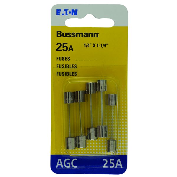 Bussmann 25 amps AGC Clear Glass Tube Fuse 5 pk