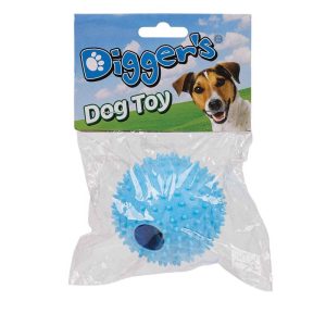 Boss Pet Digger's Blue Spiked TPR Ball w/Bell Rubber Ball Dog Toy Small 1 pk