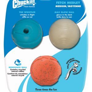 Chuckit! Assorted Glow, Whistler and Rebounce Rubber Bounce Ball Medium 3 pk
