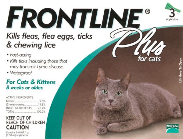 Frontline Plus Liquid Cat Flea and Tick Drops 9.8% Fibronil, 8.8% (S)-methoprene 0.02 oz