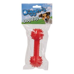 Boss Pet Digger's Red Spiked TPR Dumbbell w/Bell Rubber Dog Toy Medium 1 pk