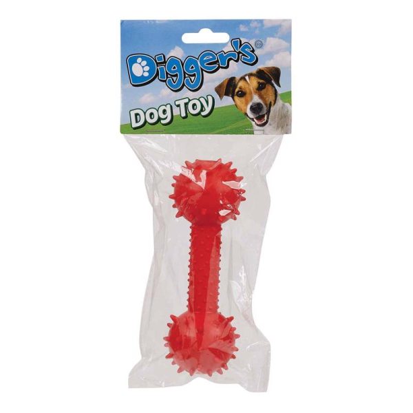 Boss Pet Digger's Red Spiked TPR Dumbbell w/Bell Rubber Dog Toy Medium 1 pk