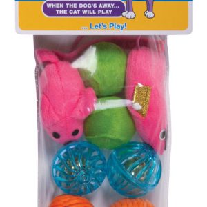 Chomper Kylies Brights Assorted Mouse and Ball Plush/Rubber Pet Toy Large 8 pc