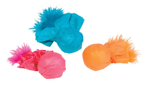 Kylies Brights Assorted Paper Ball Rattlers with Feather Plastic Cat Toy Large 3 pk