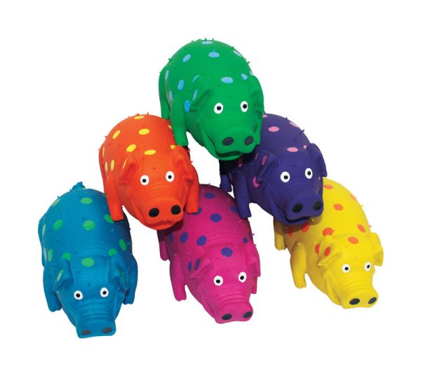 Multipet Globlets Assorted Polka Dot Pig Latex Dog Toy Large 6 pk