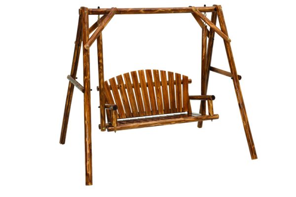Jack Post 2 Person Brown Wood Rustic Northwoods Porch Swing and Frame