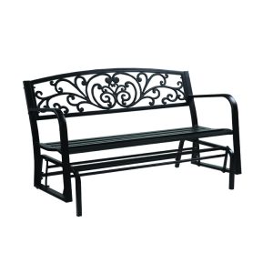 Living Accents 3 Person Black Steel Bench Glider