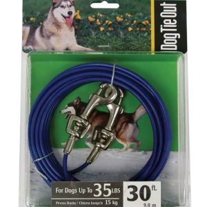 PDQ Blue / Silver Vinyl Coated Cable Dog Tie Out Medium