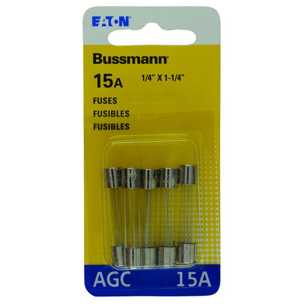 Bussmann 15 amps AGC Clear Glass Tube Fuse 5 pk