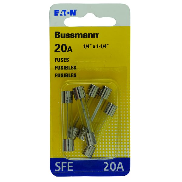 Bussmann 20 amps SFE Clear Glass Tube Fuse 5 pk