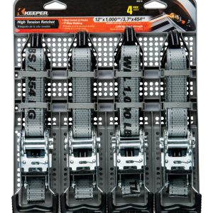 Keeper 1 in. W X 12 ft. L Gray Ratchet Tie Down Strap 1000 lb 4 pk