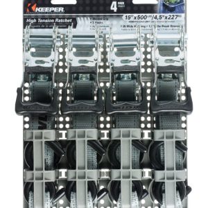 Keeper 1 in. W X 15 ft. L Gray Ratchet Tie Down Strap 500 lb 4 pk