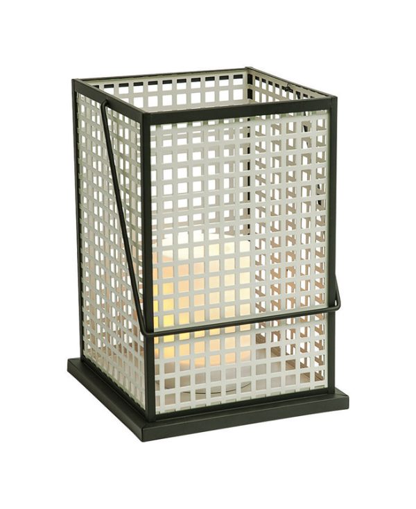 Paradise 9.06 in. Plastic Grid Flameless Lantern Gray
