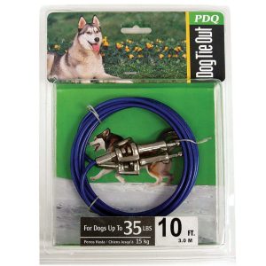 PDQ Blue / Silver Tie-Out Vinyl Coated Cable Dog Tie Out Medium