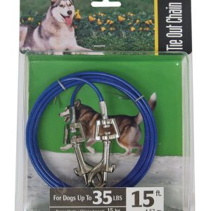 PDQ Blue / Silver Tie-Out Vinyl Coated Cable Dog Tie Out Medium