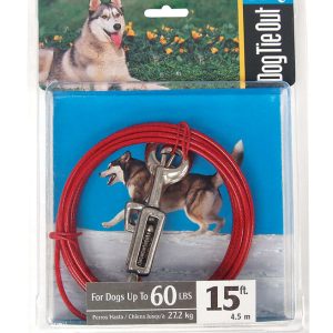 PDQ Red Tie-Out with Spring Vinyl Coated Cable Dog Tie Out Large