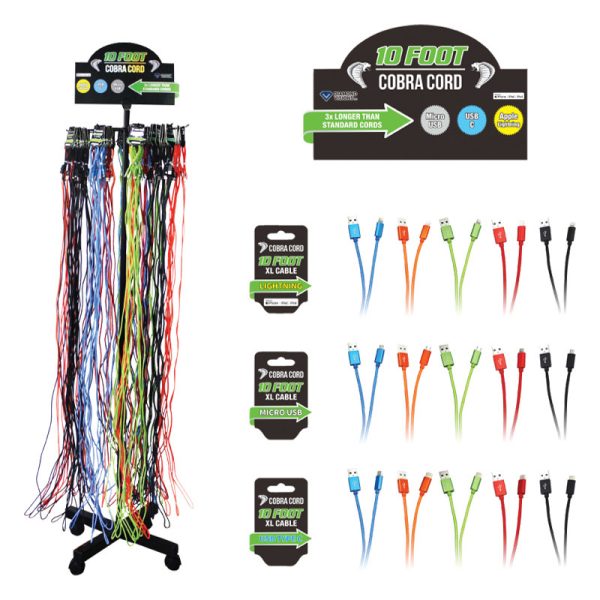 Diamond Visions Cobra Cord Cell phone Charging Cord Nylon 72 pk