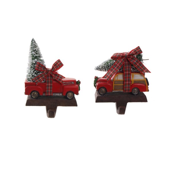 Celebrations Brown/Red Vintage Truck and Car Stocking Holders Indoor Christmas Decor