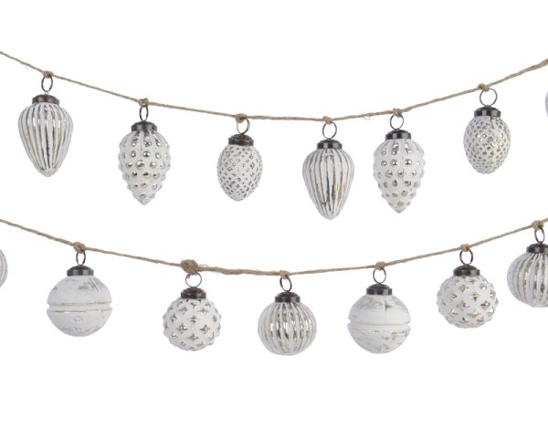 Decoris White Bauble Garland Indoor Christmas Decor 2.36 in.