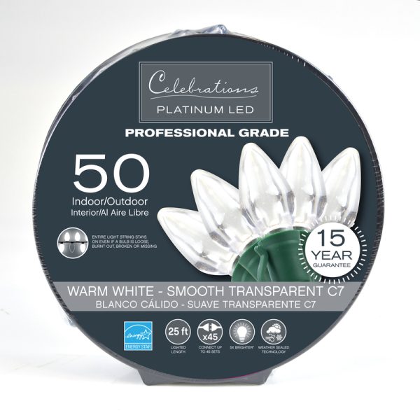 Celebrations Platinum LED C7 Warm White 50 ct String Christmas Lights 25 ft.
