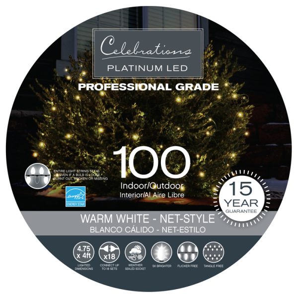 Celebrations Platinum LED Micro/5mm Warm White 100 ct Net Christmas Lights 4 ft.