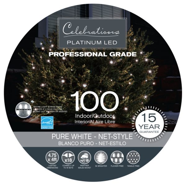 Celebrations Platinum LED Micro/5mm Pure White 100 ct Net Christmas Lights 4 ft.