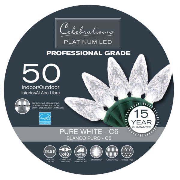 Celebrations Platinum LED C6 Pure White 50 ct String Christmas Lights 24.5 ft.