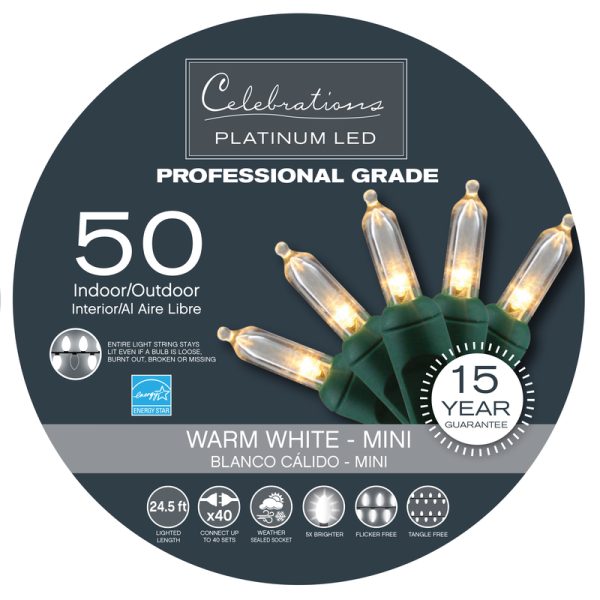 Celebrations Platinum LED Mini Clear/Warm White 50 ct String Christmas Lights 24.5 ft.