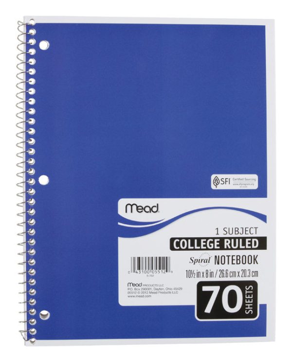 Mead 8 in. W X 10-1/2 in. L College Ruled Spiral Notebook