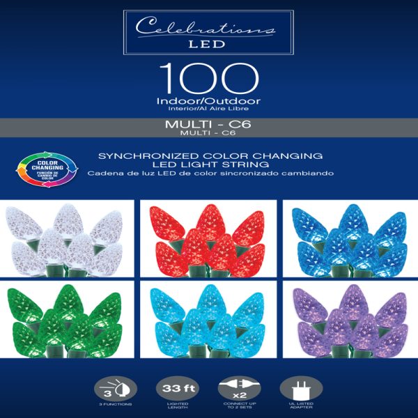 Celebrations LED C6 Assorted 100 ct String Christmas Lights 33 ft.