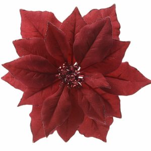 Decoris Red Poinsettia on Clip Indoor Christmas Decor 2.76 in.
