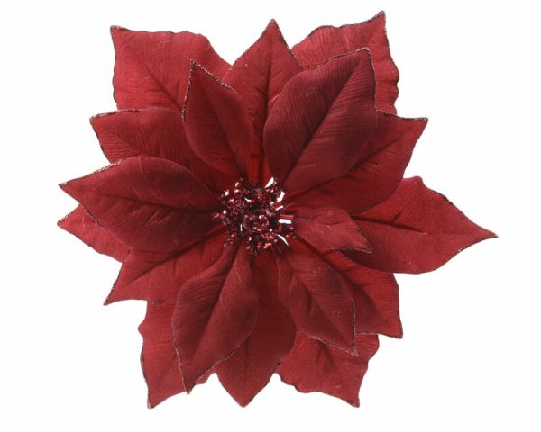 Decoris Red Poinsettia on Clip Indoor Christmas Decor 2.76 in.
