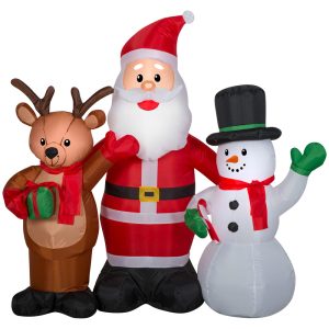 Gemmy LED 50.39 in. Reindeer, Santa and Snowman Inflatable