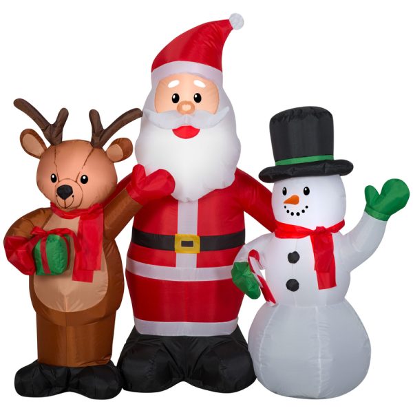 Gemmy LED 50.39 in. Reindeer, Santa and Snowman Inflatable