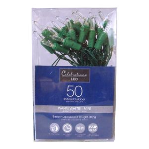 Celebrations LED Mini Clear/Warm White 50 ct String Christmas Lights 16 ft.