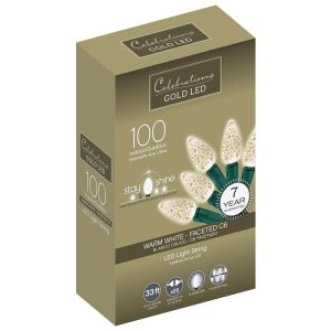 Celebrations Gold LED C6 Clear/Warm White 100 ct String Christmas Lights 33 ft.