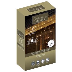 Celebrations Gold LED Mini Clear/Warm White 100 ct Icicle Christmas Lights 5.67 ft.