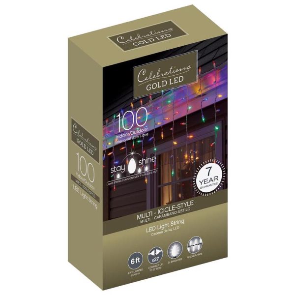 Celebrations Gold LED Mini Multicolored 100 ct Icicle Christmas Lights 5.67 ft.